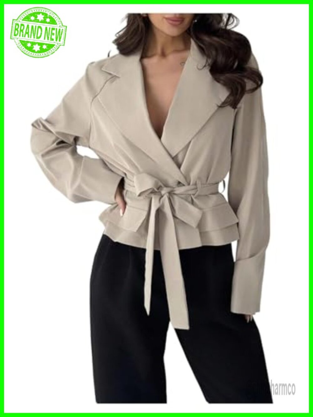 Verdusa Double Breasted Tie Belt Trench Coat Long Sleeve Lapel Collar Fall